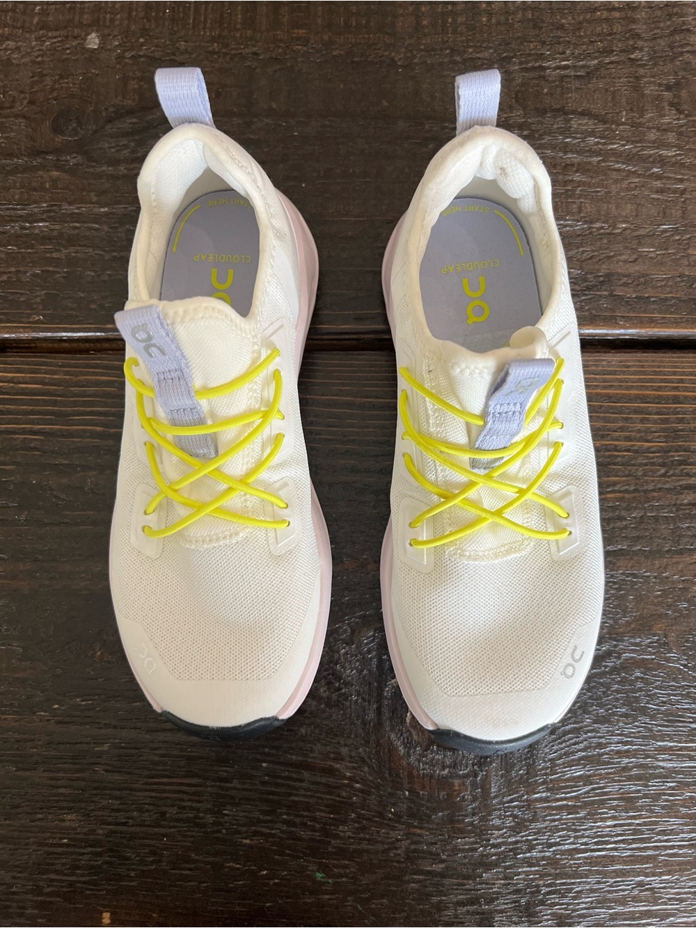 On Running Kids CloudLeap White Sneakers with Neon Yellow Laces